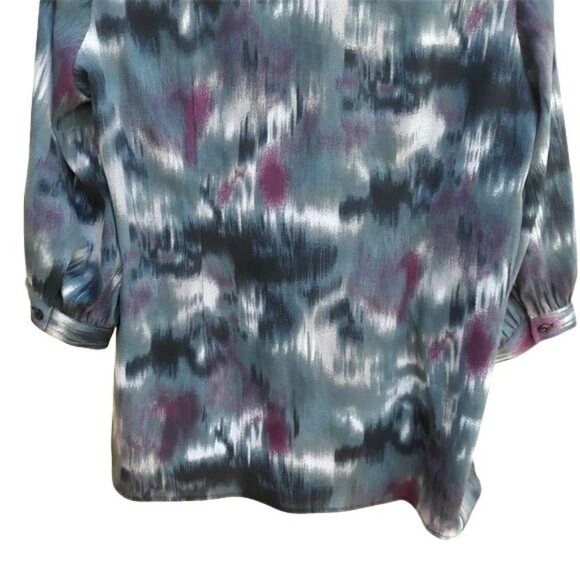 Retro 70's Wing Collar Surplice Long Sleeve Tunic Top Blurred Brushstroke Sz 1X - Picture 8 of 8